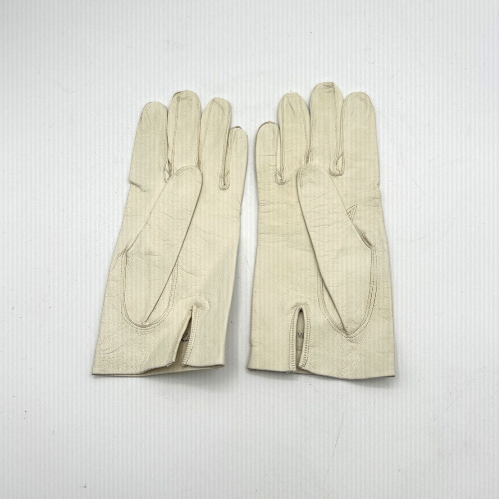 Real Kid Leather Gloves Women 6.5‎ Cream Ivory Vintage Western Germany